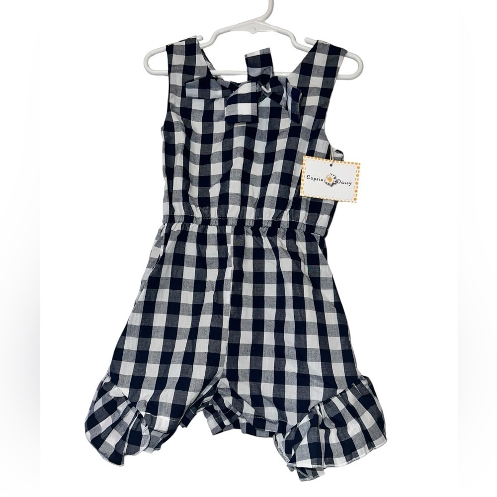 Oopsie daisy navy gingham ruffled romper  sz 5T